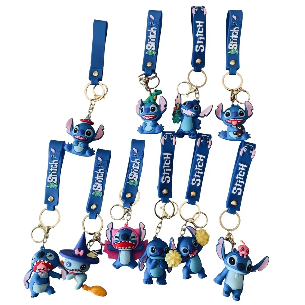 Blue Alien Stitch Character Silicone Keychain Wrist Strap Bundle Lot of 10 NWO